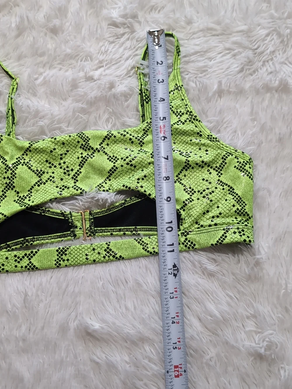 🔴SALE! Yandy Neon Green Underboob Cutout Snakeskin Festival Bikini Top Size XL